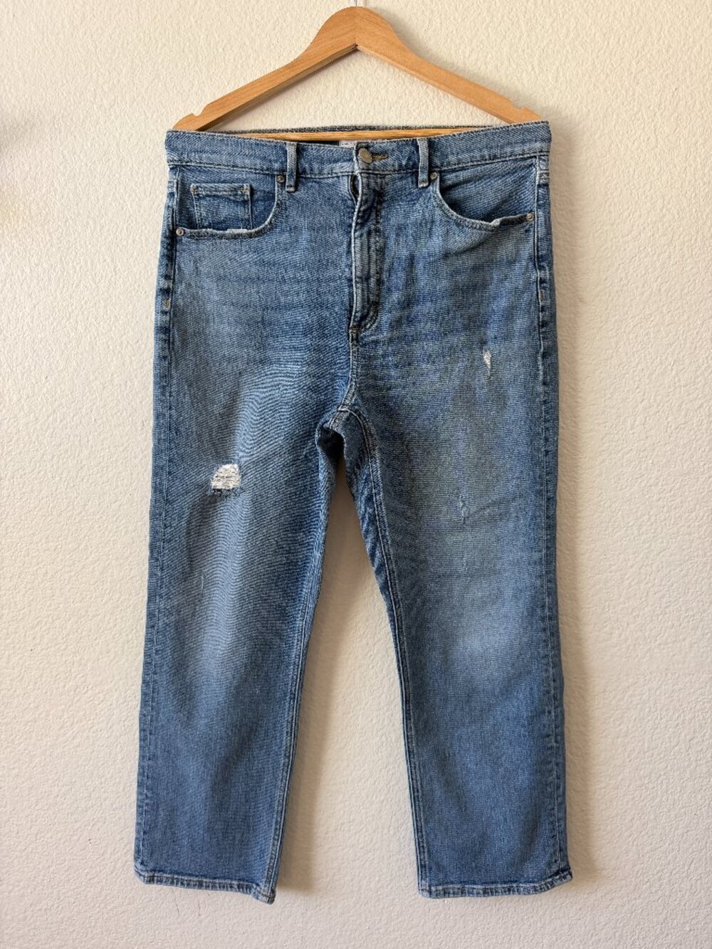 LOFT High Rise Straight Crop Jeans Women’s 12/31 Medium Wash Distressed